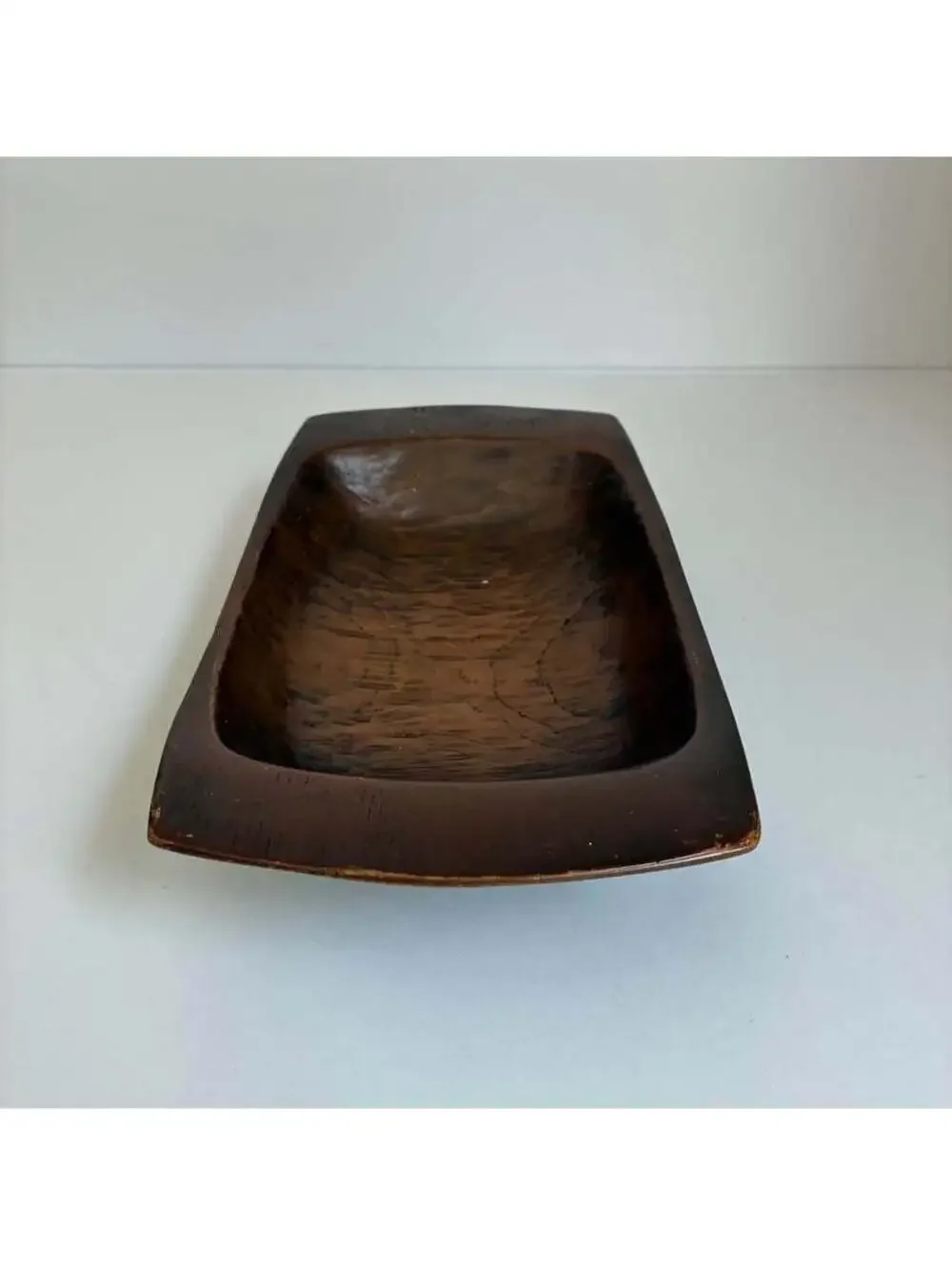 Vintage Japanese Carved Wood Bowl Tray 10” Signed Artisan Handled Rustic Decor